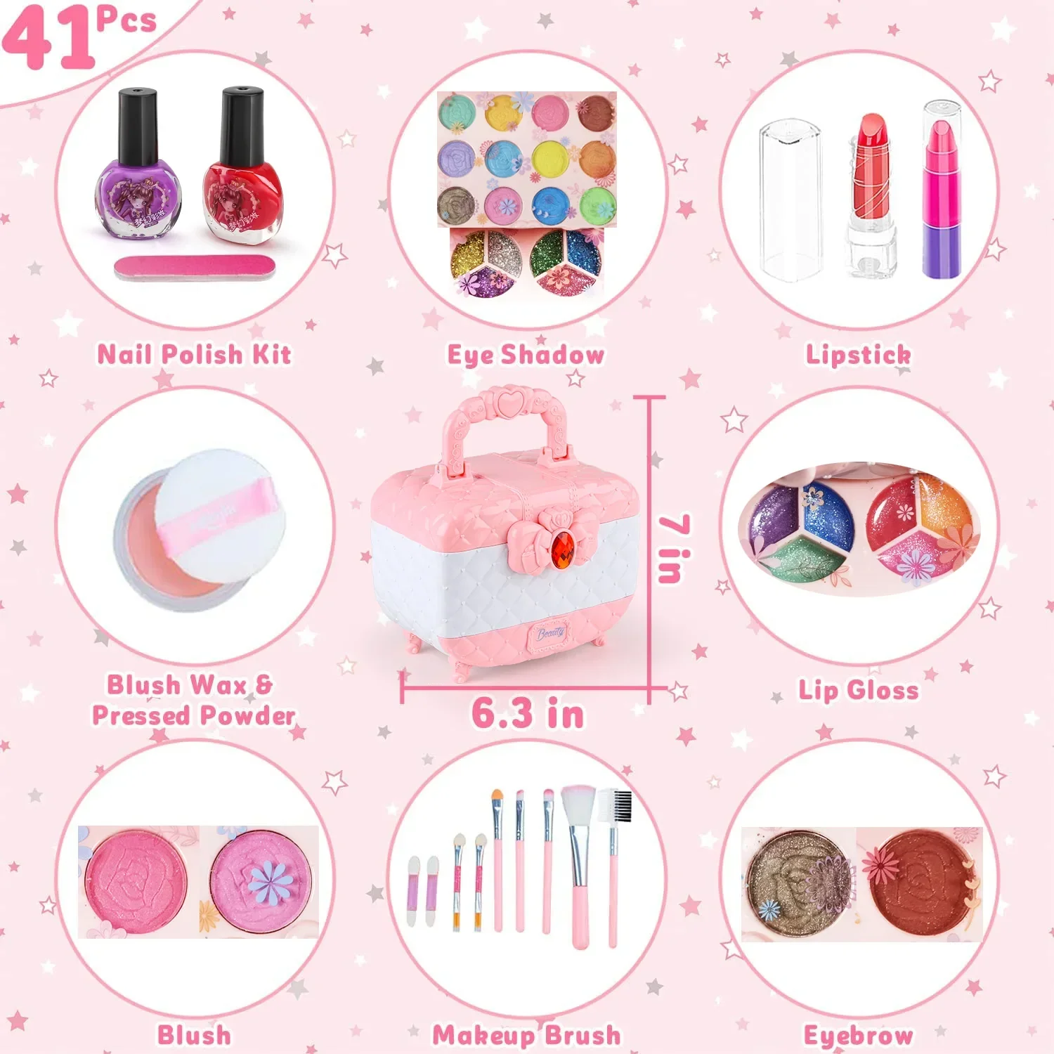 Kids Makeup Kit Pink And White Case Makeup Toy Set TikTok Viral Fall 2025 Gift Washable - Image 3