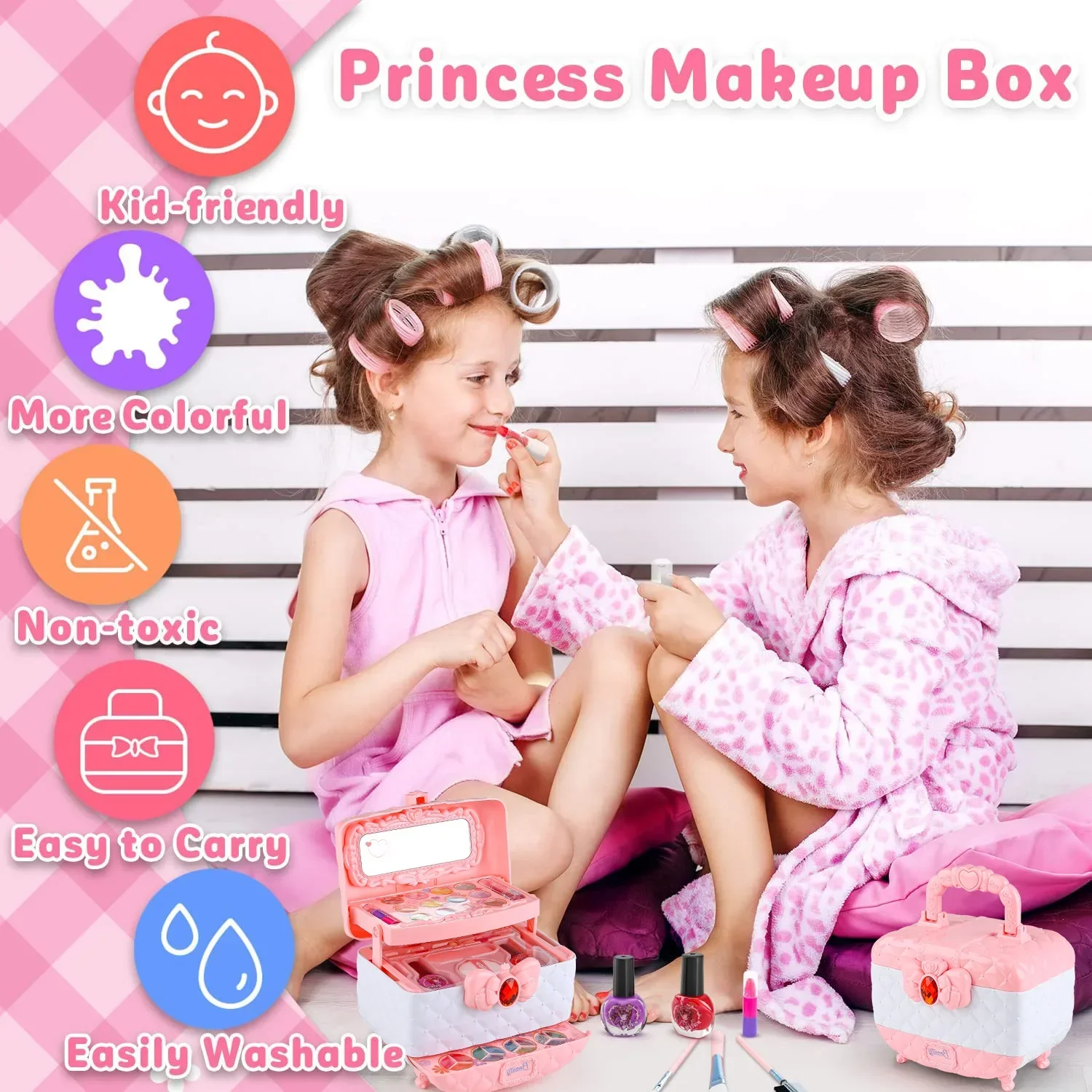 Kids Makeup Kit Pink And White Case Makeup Toy Set TikTok Viral Fall 2025 Gift Washable - Image 5