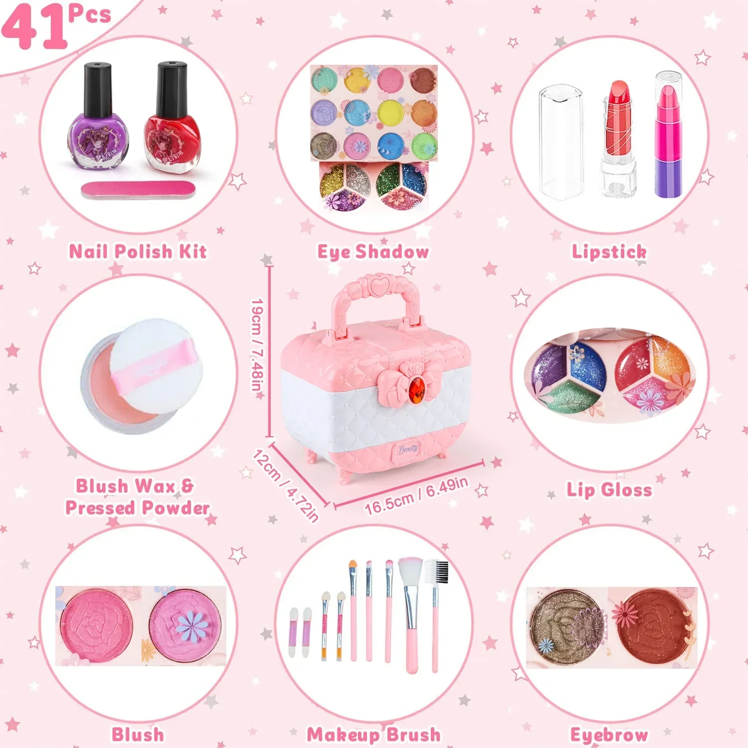Kids Makeup Kit Pink And White Case Makeup Toy Set TikTok Viral Fall 2025 Gift Washable - Image 6