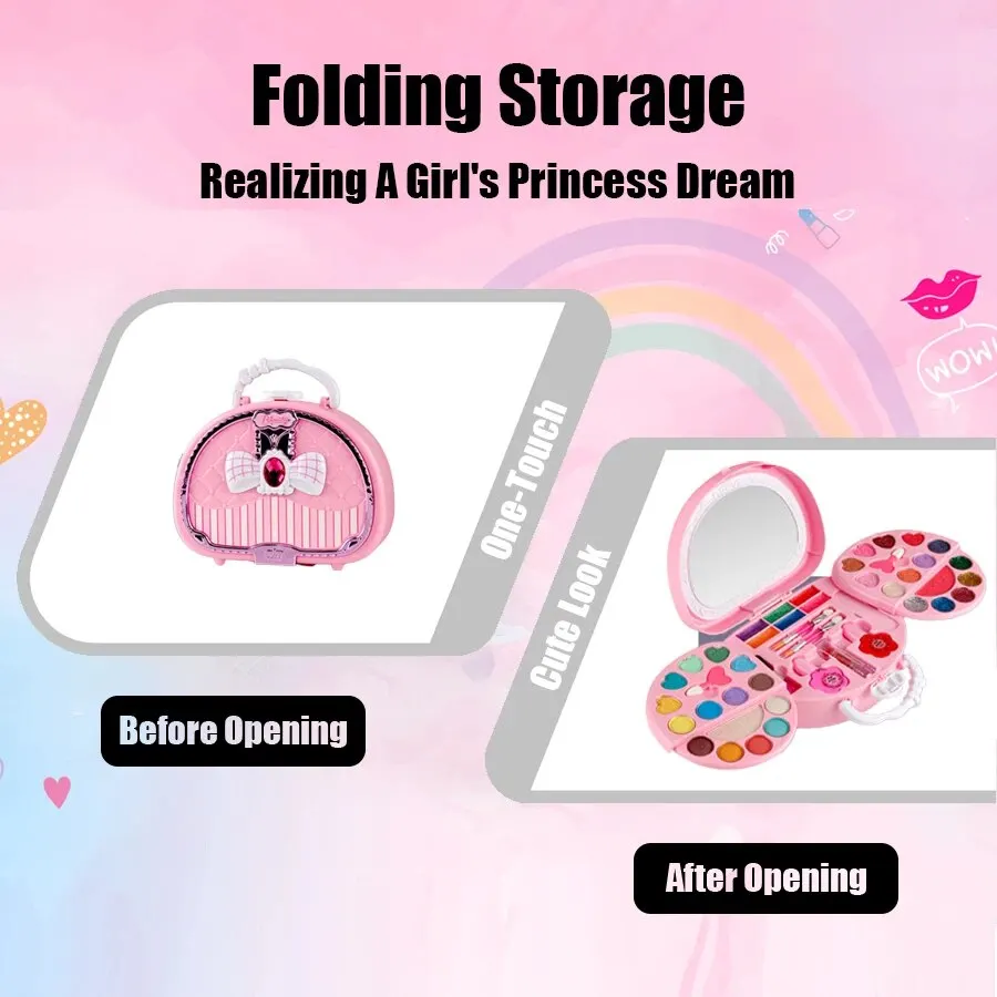 Kids Makeup Kit Washable Pretend Play Cosmetic Set With Mirror NonToxic Safe Gift Idea Back To School 2025 - Image 3