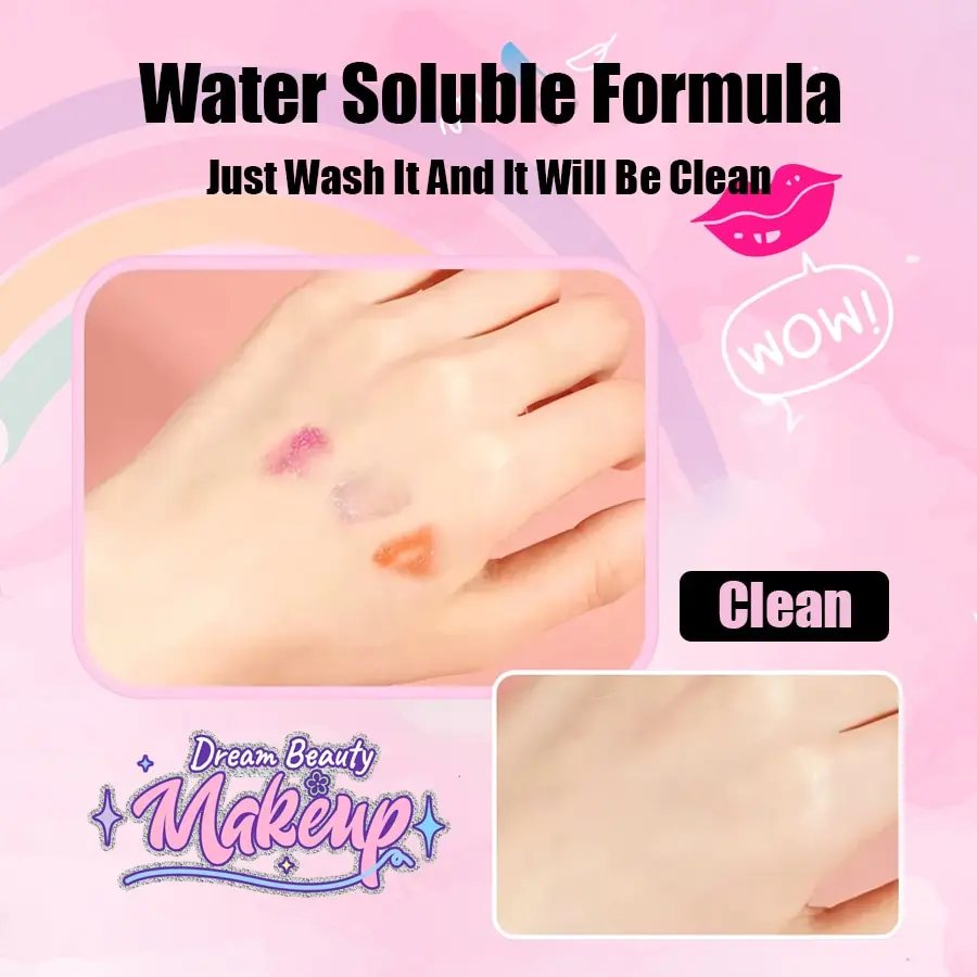 Kids Makeup Kit Washable Pretend Play Cosmetic Set With Mirror NonToxic Safe Gift Idea Back To School 2025 - Image 4