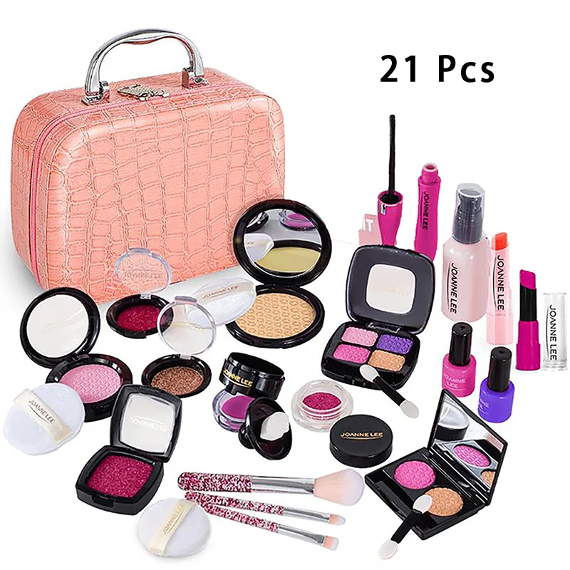 Kids Makeup Set - Pretend Play Kit With Lipstick Nail Polish Eye Shadow In Leopard Case CE Certified Toy Back To School - Image 9