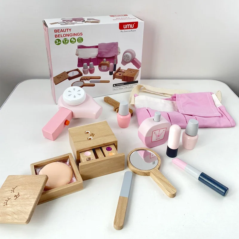 Kids Makeup Set Wooden Pretend Play Cosmetic Toy With Carry Bag Eco Friendly Hairdressing Kit Holiday Gift 2025 - Image 11