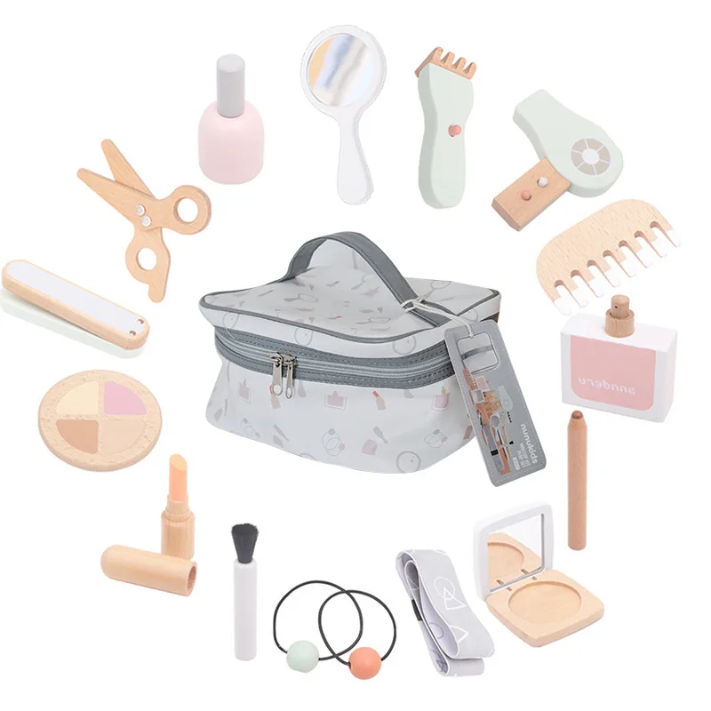 Kids Makeup Set Wooden Pretend Play Cosmetic Toy With Carry Bag Eco Friendly Hairdressing Kit Holiday Gift 2025 - Image 8