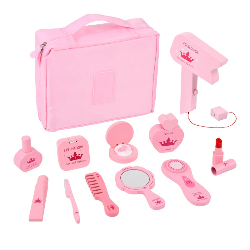 Kids Makeup Set Wooden Pretend Play Cosmetic Toy With Carry Bag Eco Friendly Hairdressing Kit Holiday Gift 2025 - Image 9