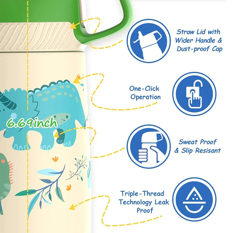 Kids Water Bottle 350ml Vacuum Insulated Thermos Healthy Straw BPA Free Back to School 2025 Hot Cold 24H - Image 3