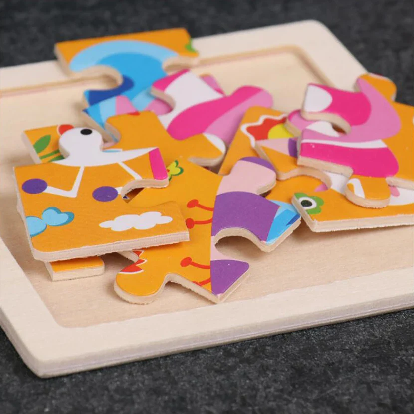 Kids Wooden Jigsaw Puzzle - Montessori Cartoon Animal Vehicle Educational Toy for Children - Image 3