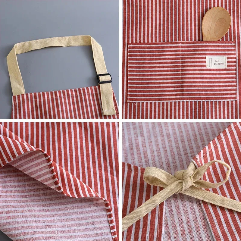 Kitchen Apron Linen Striped Hanging Neck Apron Japanese Style Cooking Gardening Fall 2025 Breathable Adjustable - Image 6