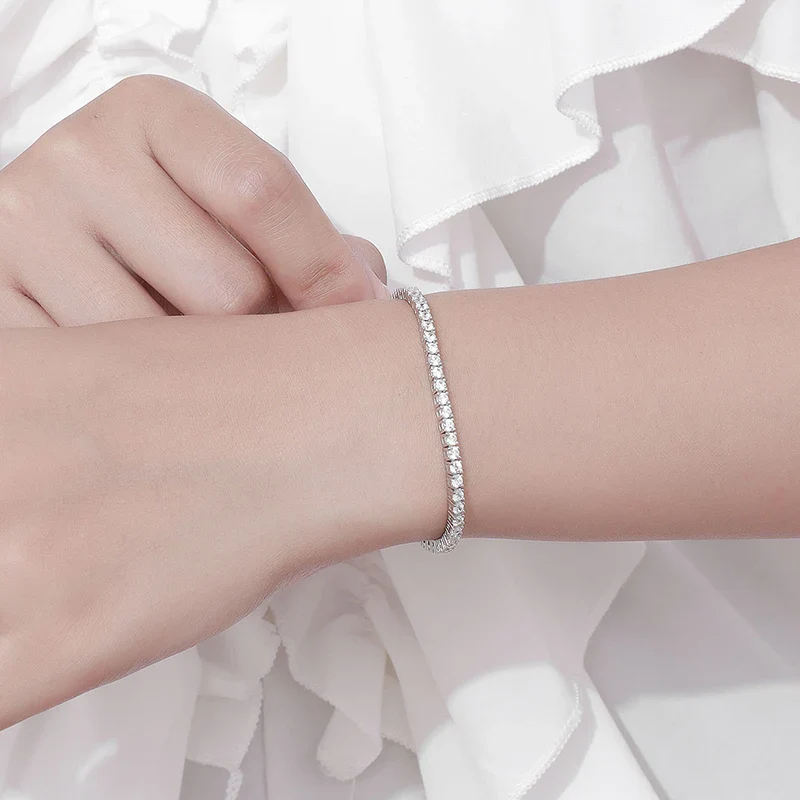 Moissanite 2mm Tennis Bracelet Sterling Silver White - Image 5