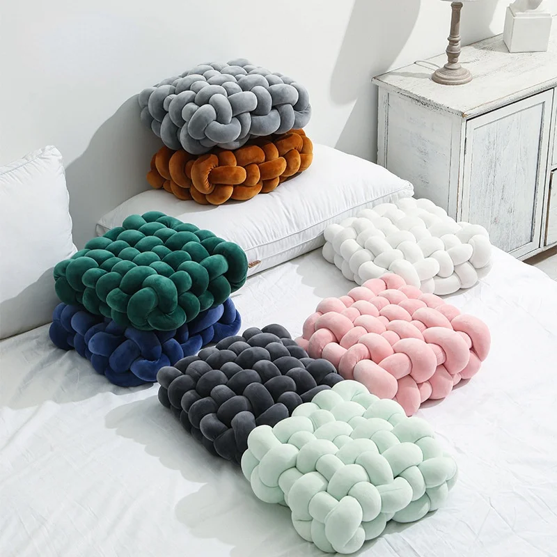 Knot Pillow Plush Square Hand-Woven Throw Cushion Living Room Decor Fall 2025 Cozy Support Decorative Accent