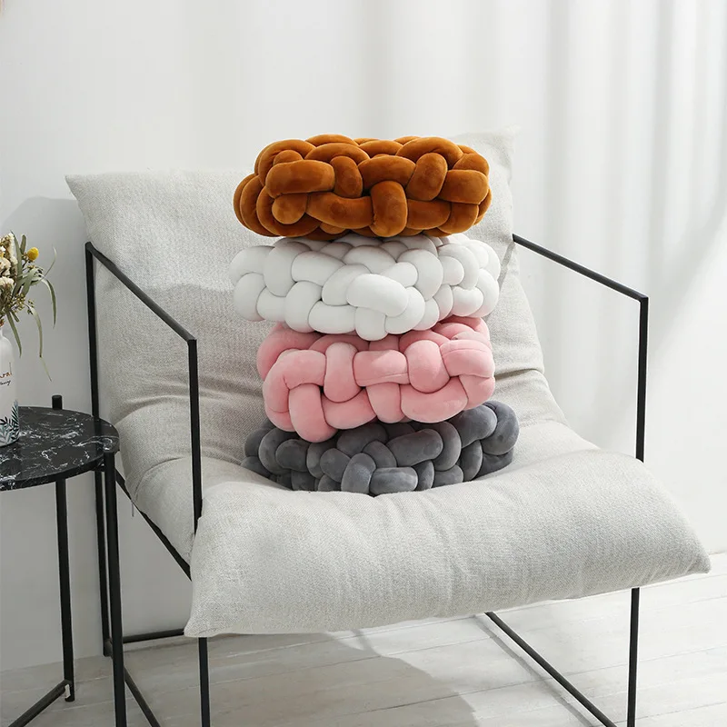 Knot Pillow Plush Square Hand-Woven Throw Cushion Living Room Decor Fall 2025 Cozy Support Decorative Accent - Image 2