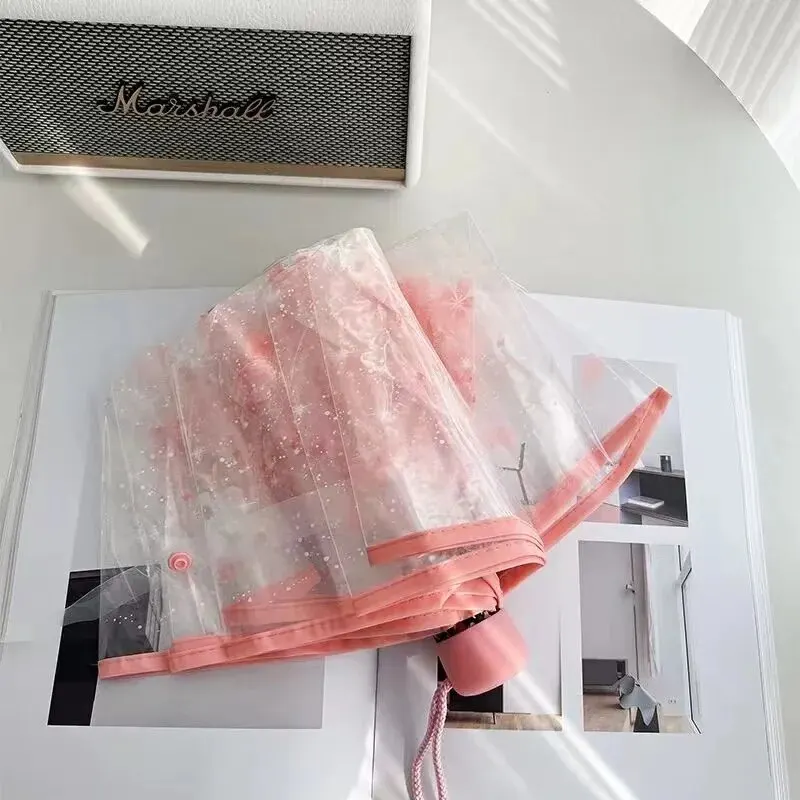 Korean Style Folding Umbrella with Cherry Blossom Design - Image 3