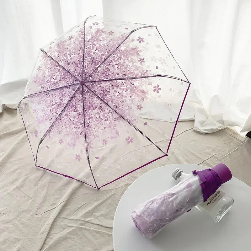 Korean Style Folding Umbrella with Cherry Blossom Design - Image 5