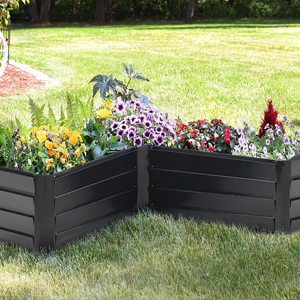 L-Shaped Charcoal Black Metal Raised Garden Bed for Outdoor Use, Durable Galvanized Steel with Maximized Planting Space - Image 3