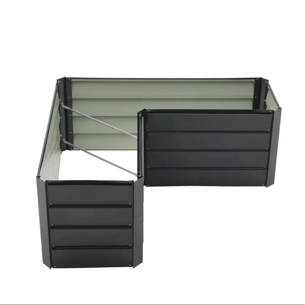 L-Shaped Charcoal Black Metal Raised Garden Bed for Outdoor Use, Durable Galvanized Steel with Maximized Planting Space - Image 4