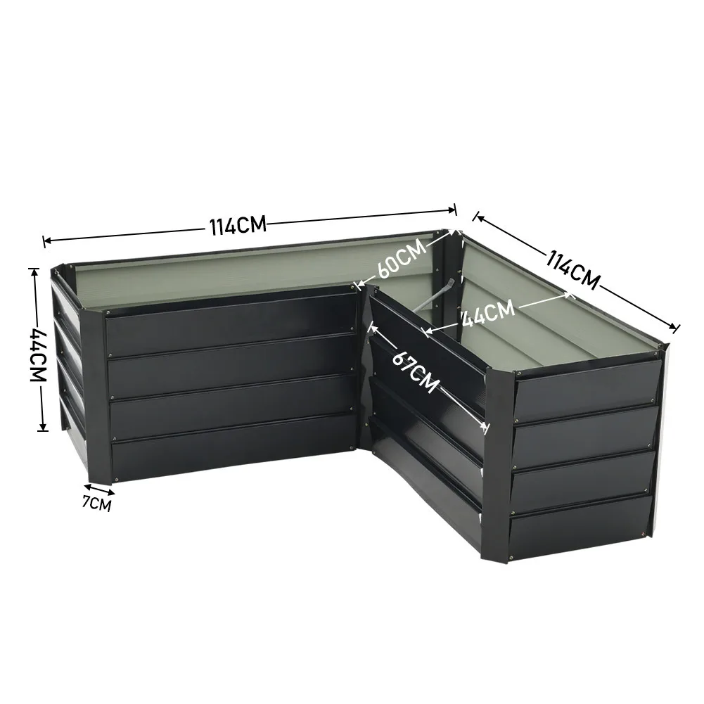 L-Shaped Charcoal Black Metal Raised Garden Bed for Outdoor Use, Durable Galvanized Steel with Maximized Planting Space - Image 5