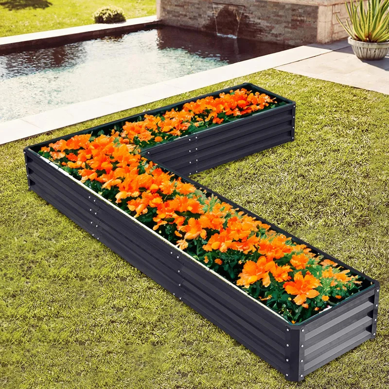L-Shaped Metal Raised Garden Bed, Galvanized Steel Raised Planter Box for Outdoor Flower and Vegetable Gardening, Charcoal Black - Image 2