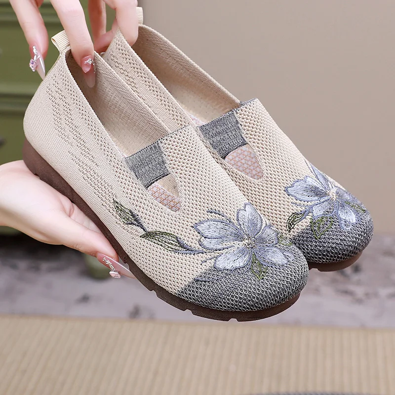 Breathable Women’s Flats - Slip-On Mesh, Embroidered - Image 15