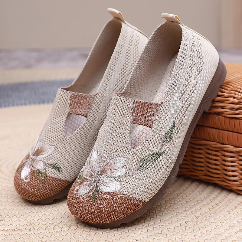 Breathable Women’s Flats - Slip-On Mesh, Embroidered - Image 2