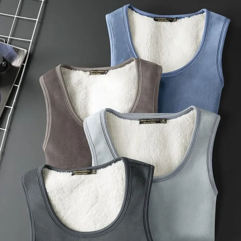 Lamb Velvet Thermal Vest - Sleeveless Insulated Men's T-shirt for Cold Weather, Large Size Cozy Top - Image 2