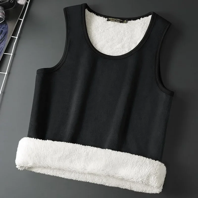 Lamb Velvet Thermal Vest - Sleeveless Insulated Men's T-shirt for Cold Weather, Large Size Cozy Top - Image 3