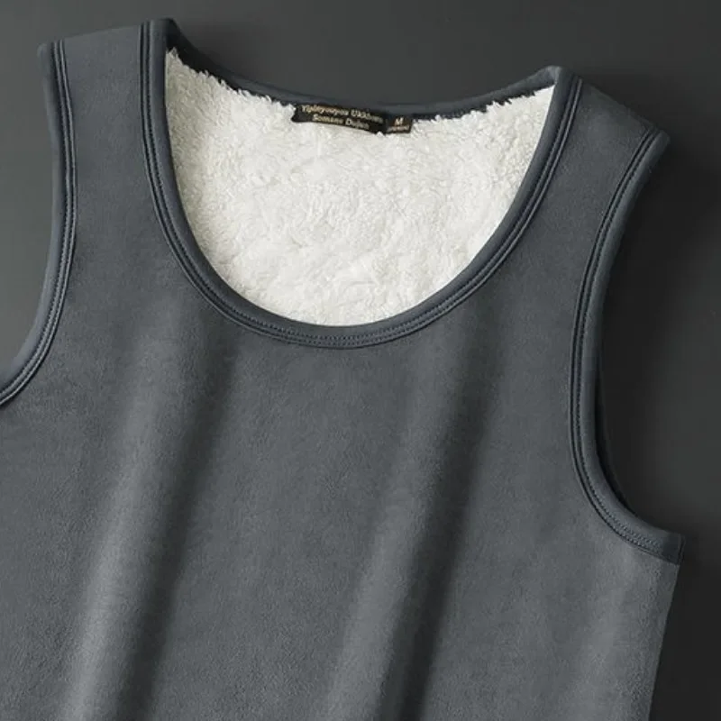 Lamb Velvet Thermal Vest - Sleeveless Insulated Men's T-shirt for Cold Weather, Large Size Cozy Top - Image 4