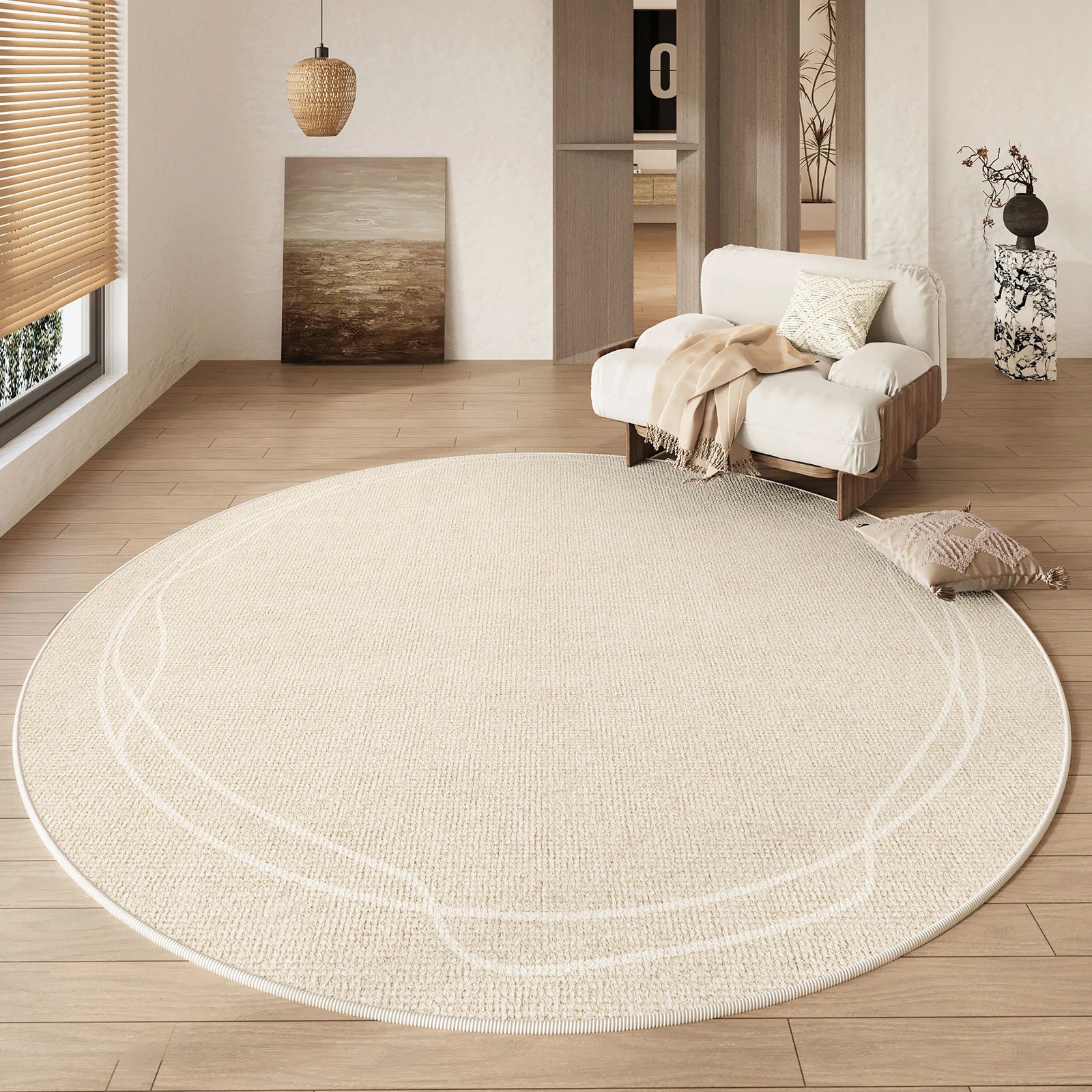 Round Rug Cream Wabi Sabi Luxury Non Slip Waterproof - Image 17