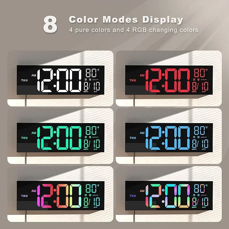Large Digital Wall Clock with Remote Control, RGB Mood Lighting, Dual Alarm and Countdown Timer for Home or Office - Image 3