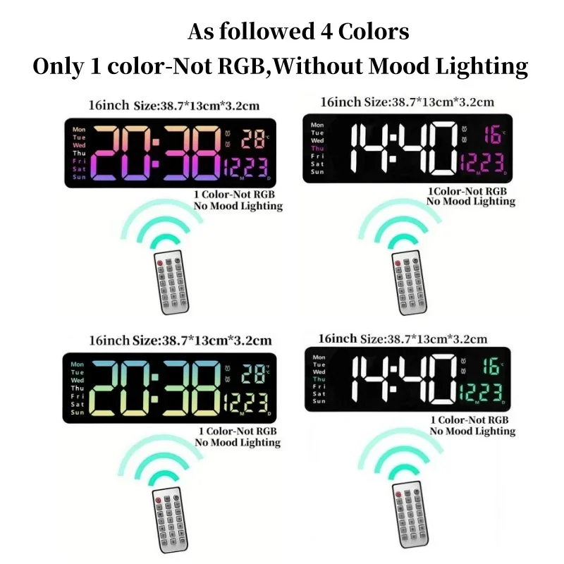 Large Digital Wall Clock with Remote Control, RGB Mood Lighting, Dual Alarm and Countdown Timer for Home or Office - Image 5
