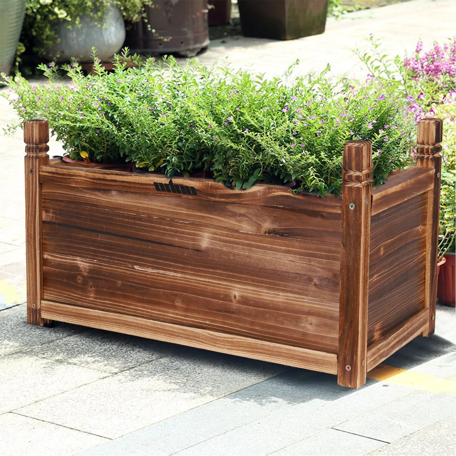 Large Outdoor Wooden Planter Box - Solid Pine Raised Garden Bed for Flowers and Vegetables - Easy Assembly, Dark Brown Finish - Image 5