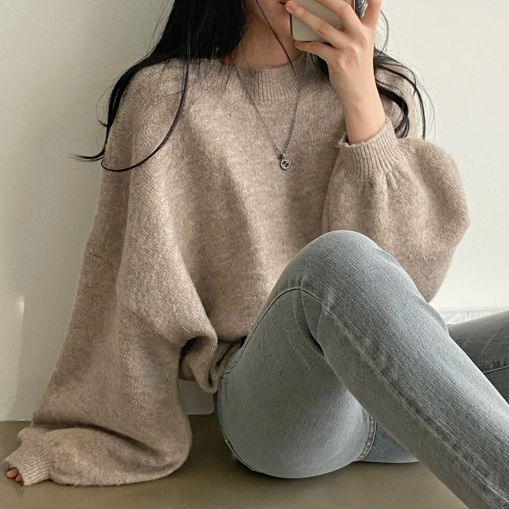 Oversized Cozy Women's Pullover - O Neck, Knit, Office Wear - Image 11