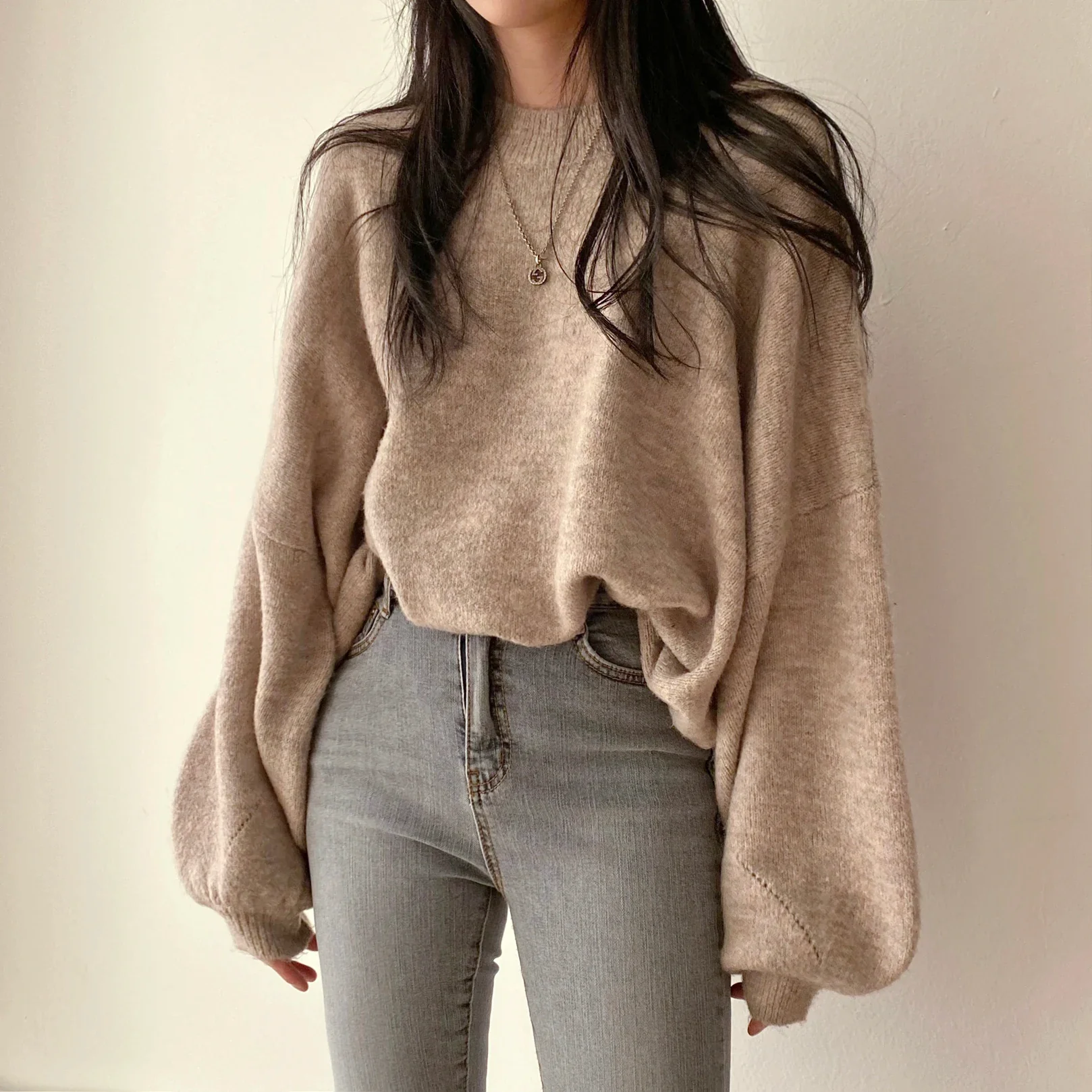 Oversized Cozy Women's Pullover - O Neck, Knit, Office Wear - Image 12
