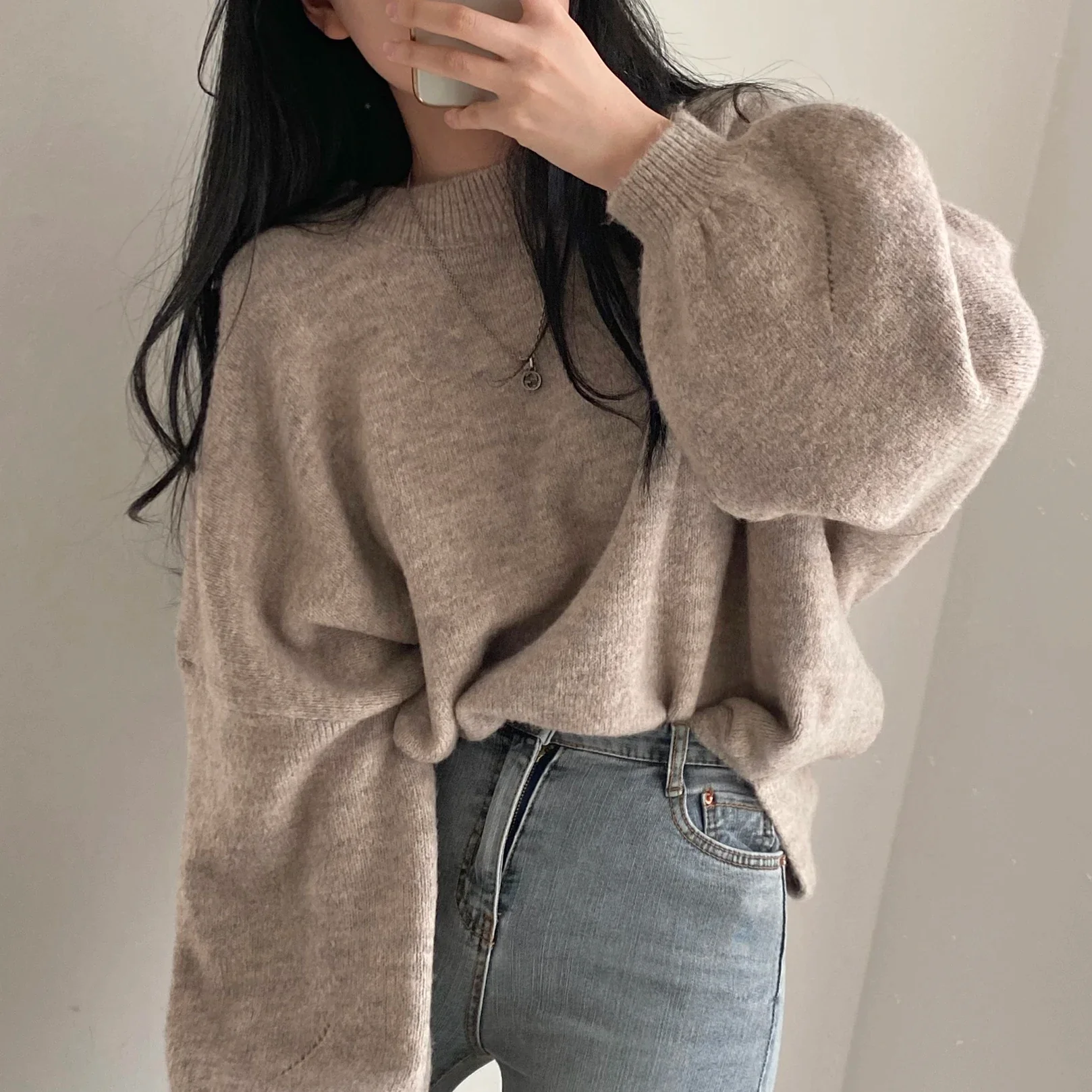 Oversized Cozy Women's Pullover - O Neck, Knit, Office Wear - Image 13