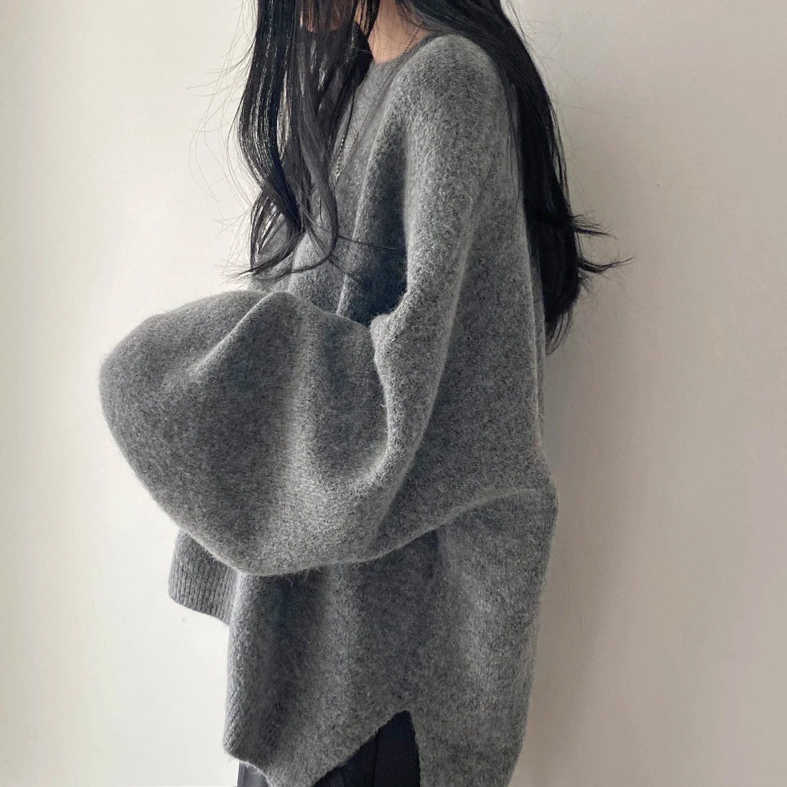 Oversized Cozy Women's Pullover - O Neck, Knit, Office Wear - Image 2