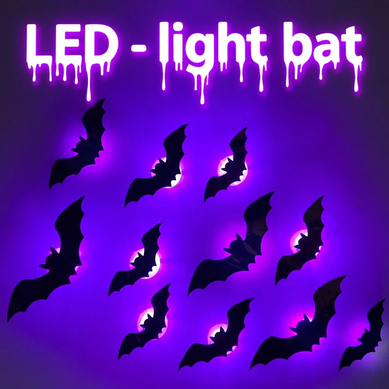 LED Bat Wall Stickers Green 3D Halloween Decor 2025 - Image 2