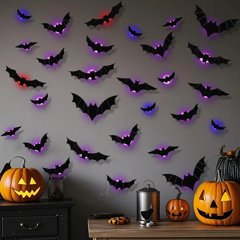 LED Bat Wall Stickers Green 3D Halloween Decor 2025 - Image 3