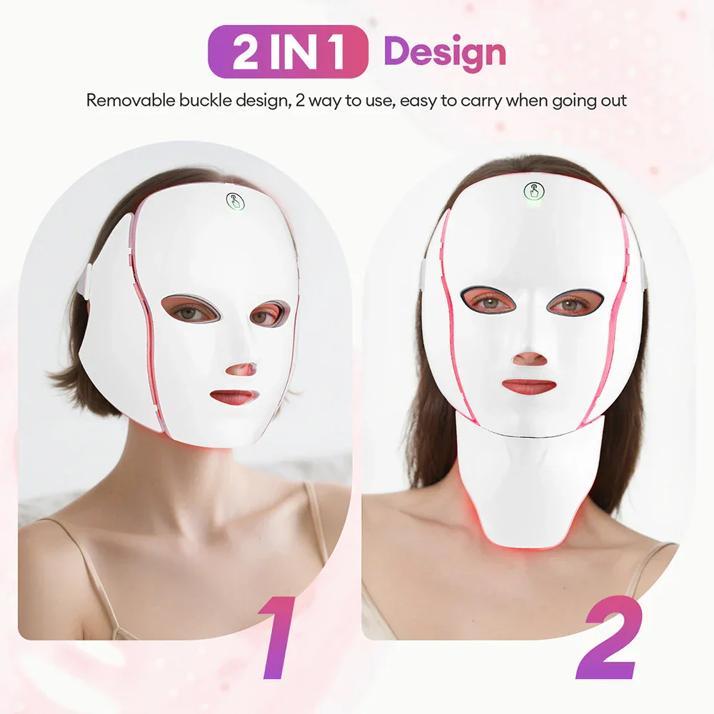 LED Face Mask 7-Color Wireless Photon Therapy Facial Neck Mask Winter 2025 Anti Aging Skin Tightening - Image 4