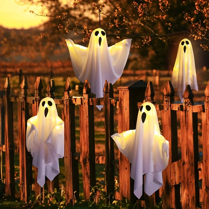 LED Halloween Ghosts 3 Piece 20 Inch Hanging Outdoor Decor Fall 2025 Warm Glowing Battery Powered Yard Display