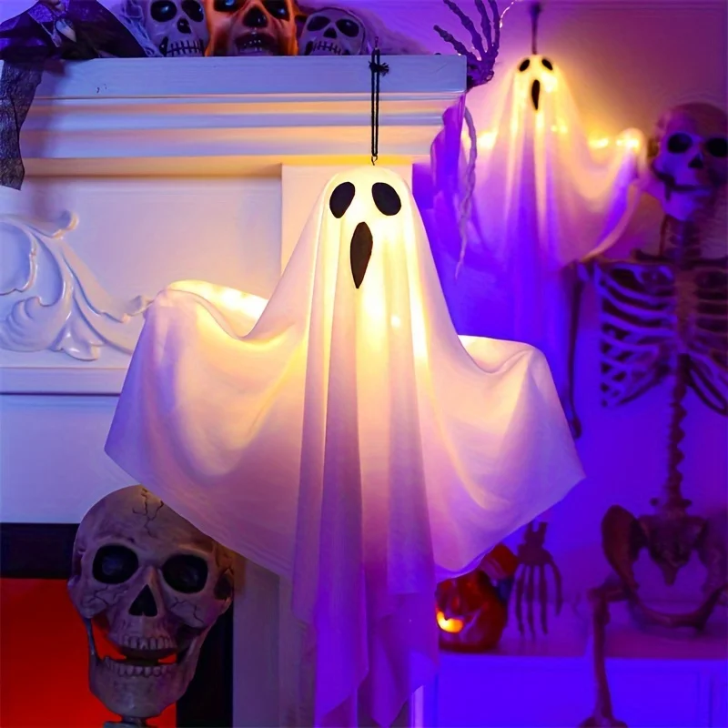 LED Halloween Ghosts 3 Piece 20 Inch Hanging Outdoor Decor Fall 2025 Warm Glowing Battery Powered Yard Display - Image 4