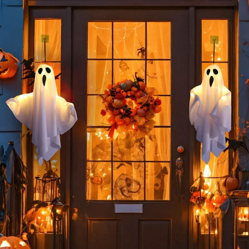 LED Halloween Ghosts 3 Piece 20 Inch Hanging Outdoor Decor Fall 2025 Warm Glowing Battery Powered Yard Display - Image 5