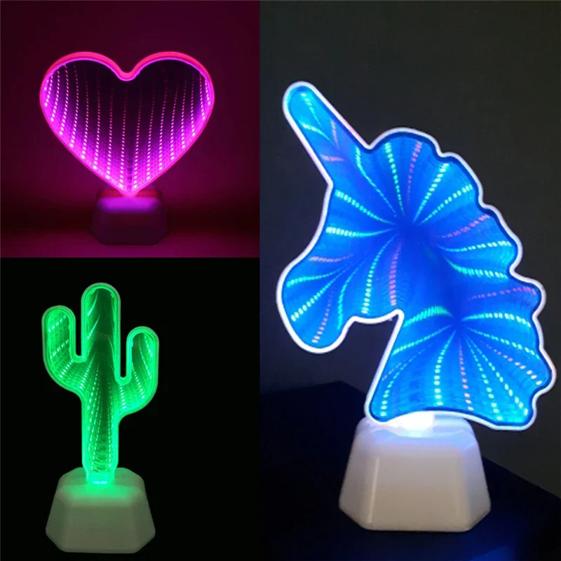 LED Night Light 3D Infinity Mirror Tunnel Lamp Kids Bedroom Novelty Back To School 2025 Battery Powered Cozy Glow