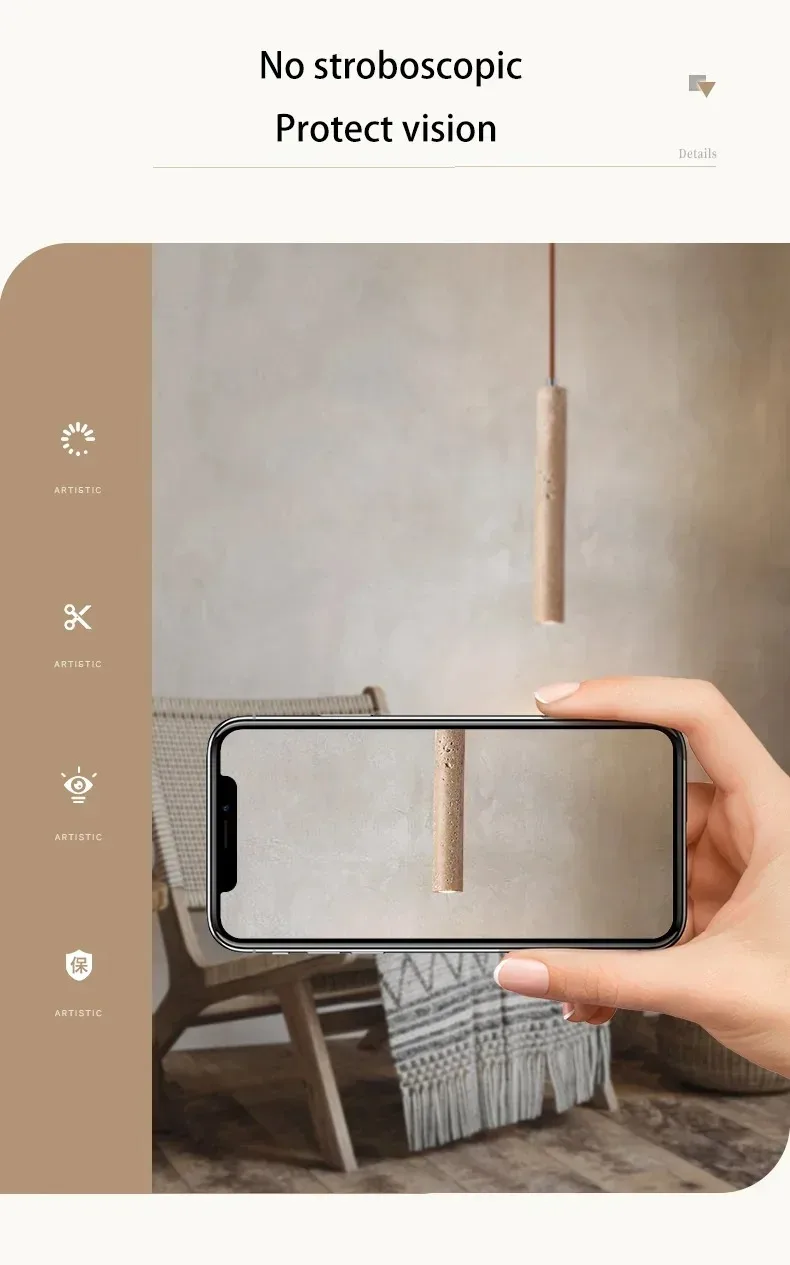 Japandi LED Pendant Lamp Wood Tube Japan Style Bedroom Light - Image 9