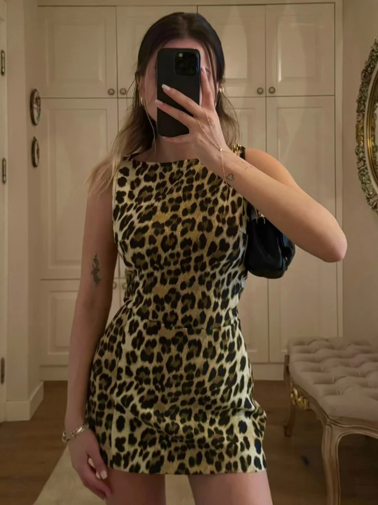 Leopard Print Mini Dress for Women - Stylish Summer Dress with Flattering Fit for Casual and Festive Occasions - Image 4