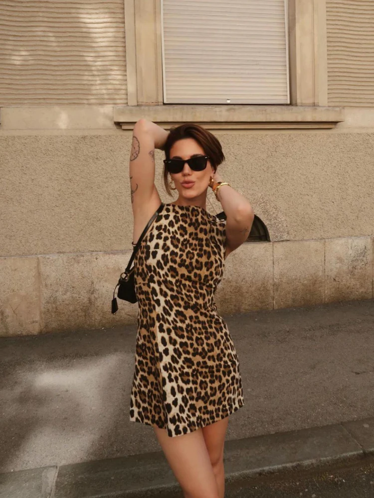 Leopard Print Mini Dress for Women - Stylish Summer Dress with Flattering Fit for Casual and Festive Occasions - Image 5