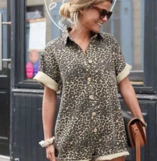 Leopard Print Summer Set for Women, Comfortable Polyester Outfit for Beach and Casual Outings - Image 3