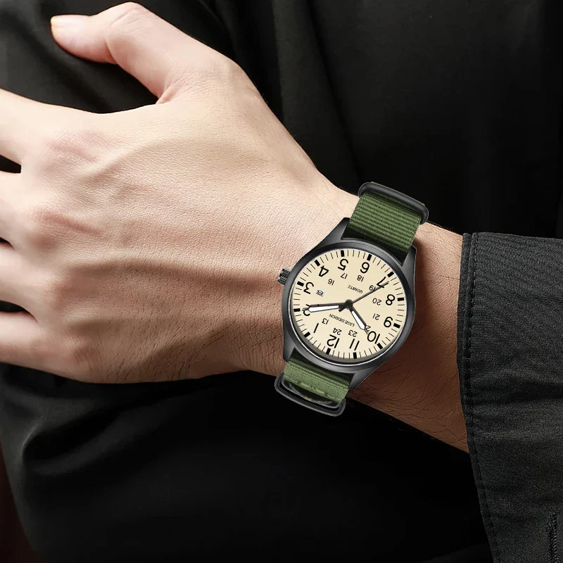 Quartz Watch Beige Dial Nylon Strap Waterproof Luminous - Image 2