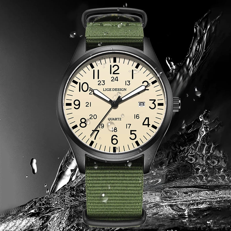 Quartz Watch Beige Dial Nylon Strap Waterproof Luminous - Image 3