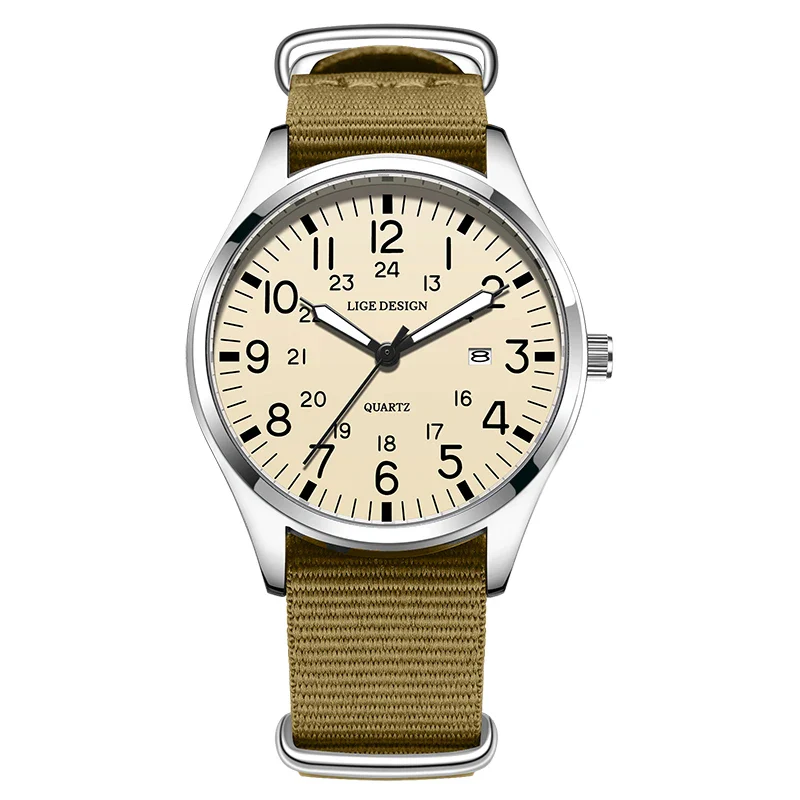 Quartz Watch Beige Dial Nylon Strap Waterproof Luminous - Image 7