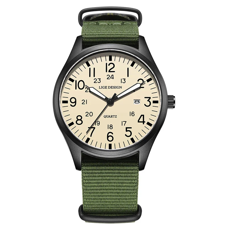 Quartz Watch Beige Dial Nylon Strap Waterproof Luminous - Image 9