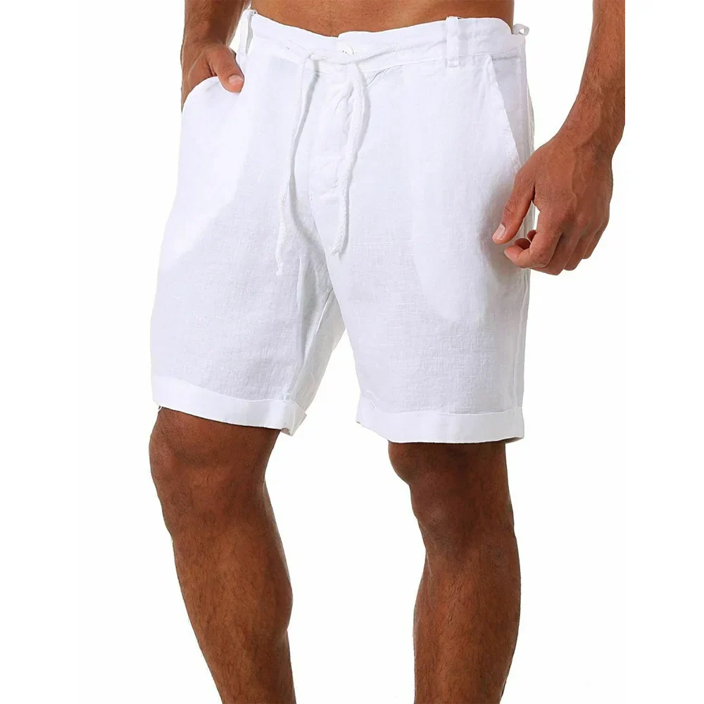 Lightweight Breathable Cotton Linen Summer Shorts for Men, Relaxed Fit Casual Beach Wear - Image 3